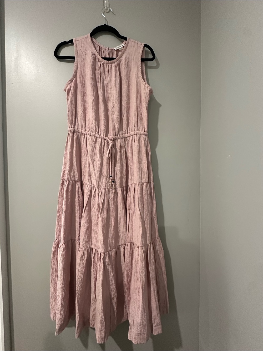 Sleeveless Blush Tiered Maxi Dress with Drawstring Waist
